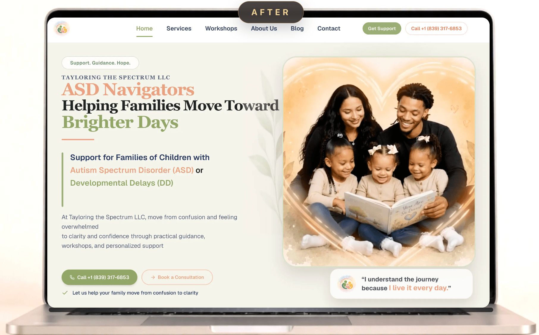 Client website redesign preview shown on a laptop mockup